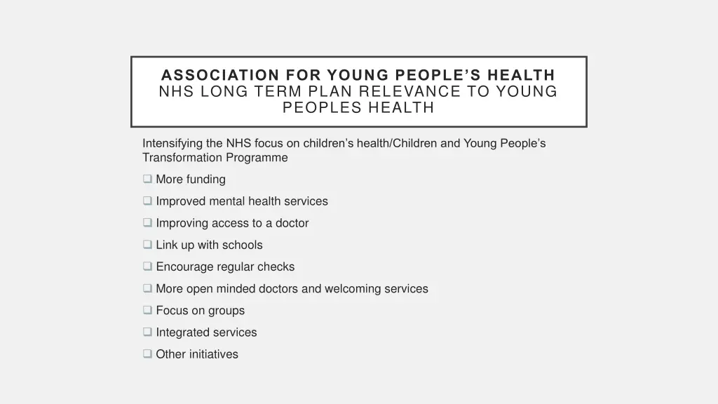 association for young people s health nhs long