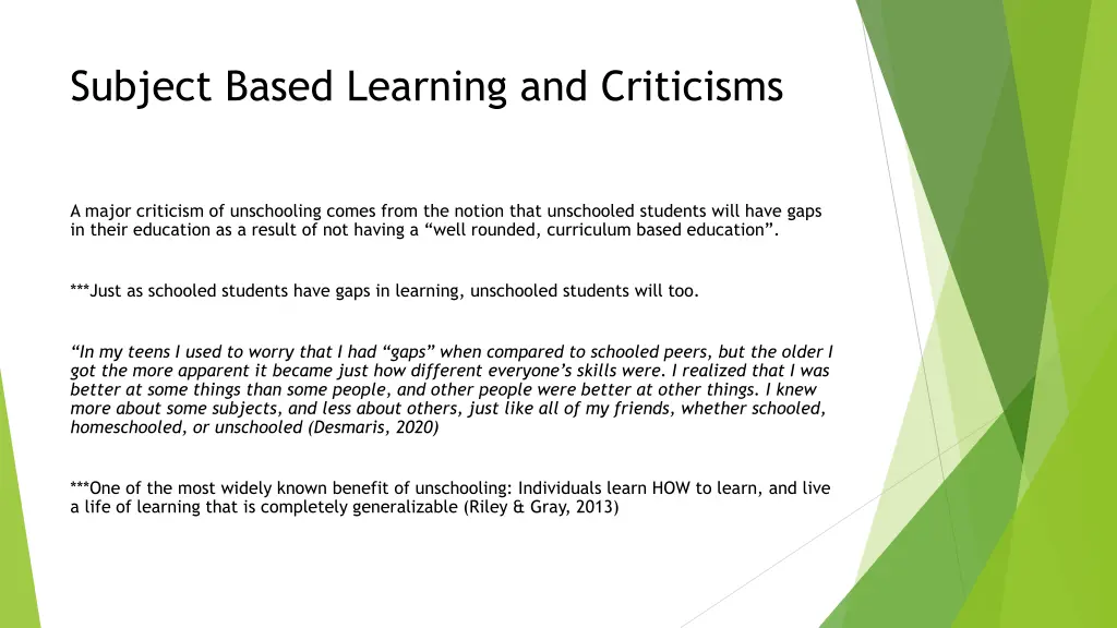 subject based learning and criticisms