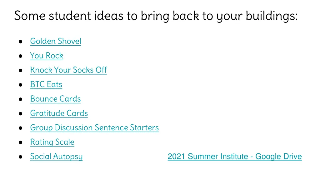 some student ideas to bring back to your buildings