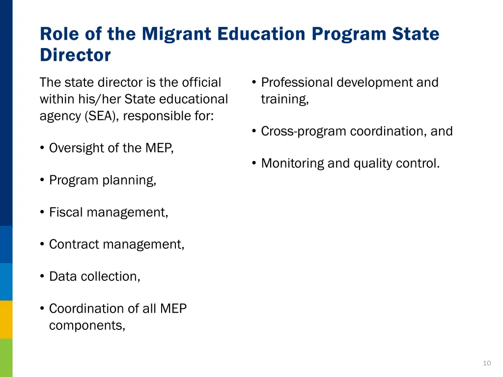 role of the migrant education program state