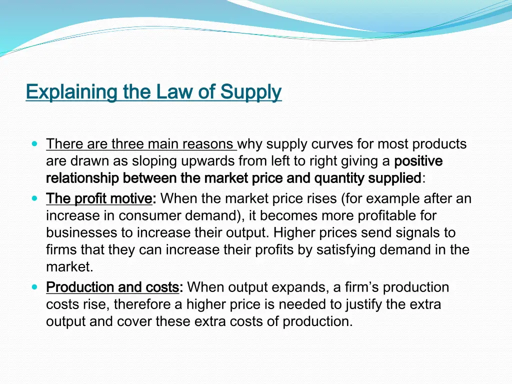 explaining the law of supply explaining