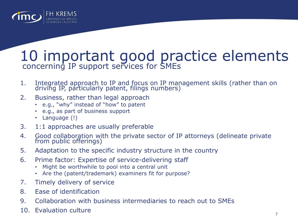 10 important good practice elements concerning