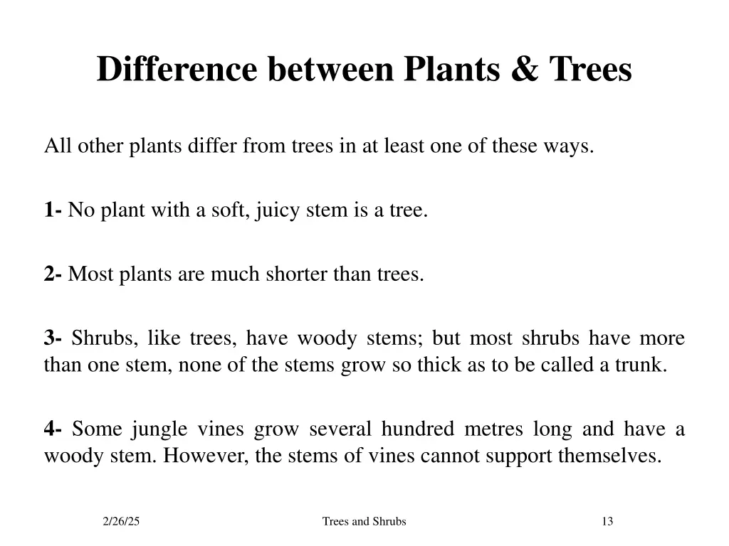 difference between plants trees