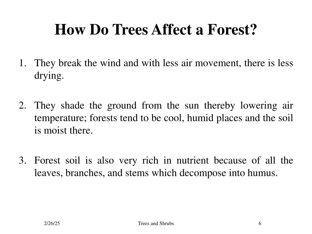 how do trees affect a forest