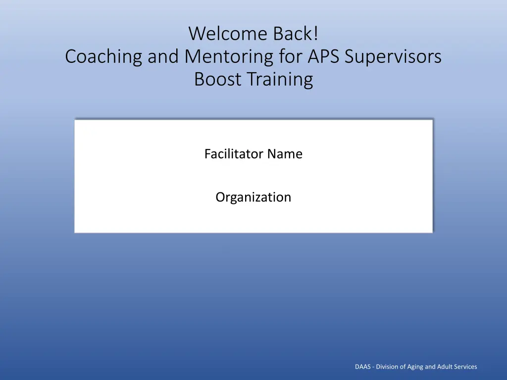 welcome back