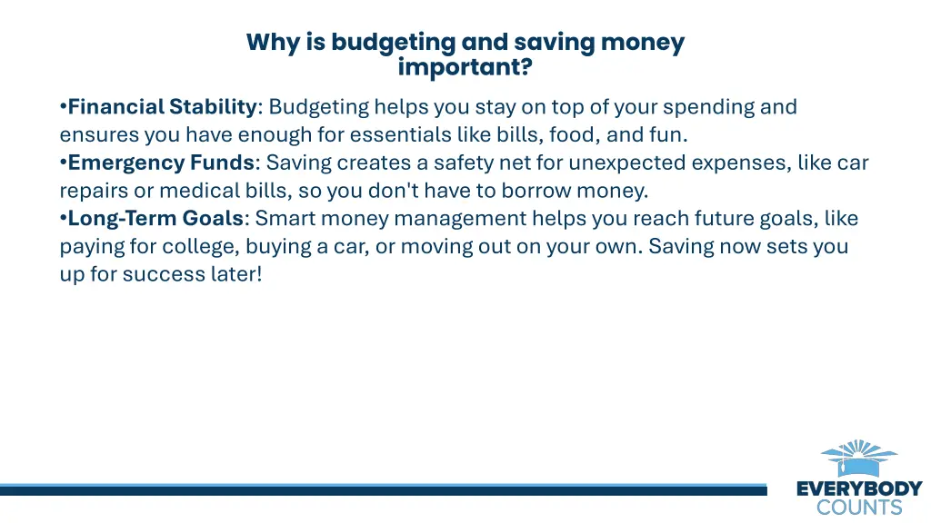 why is budgeting and saving money important