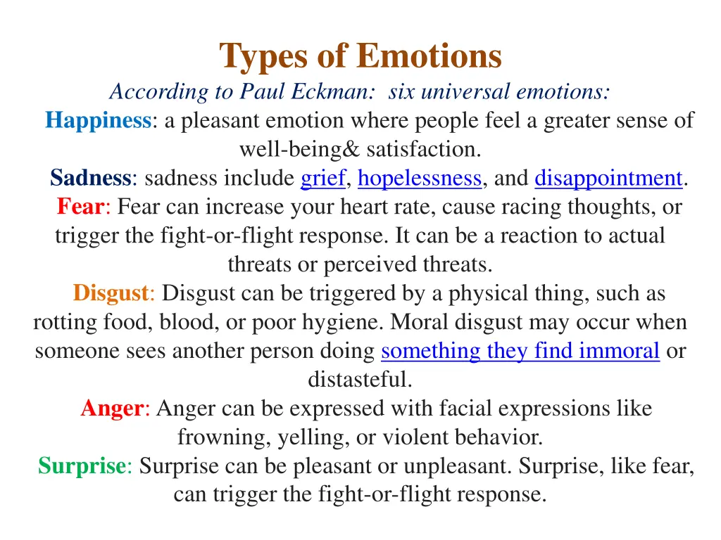 types of emotions according to paul eckman