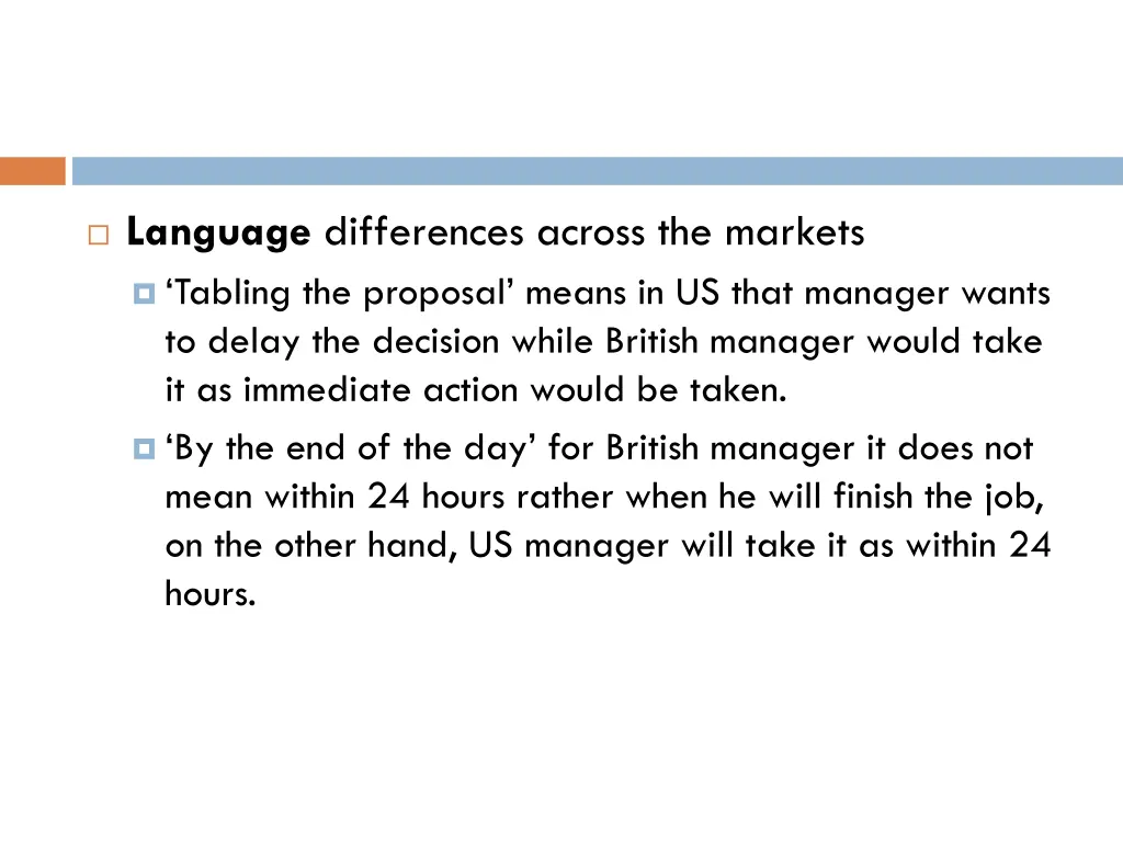 language differences across the markets tabling