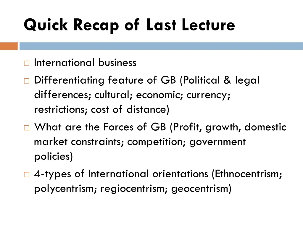 quick recap of last lecture