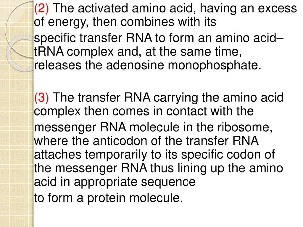 2 the activated amino acid having an excess