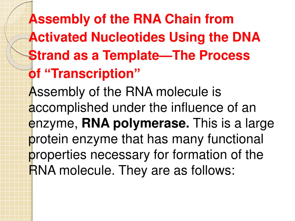 assembly of the rna chain from activated