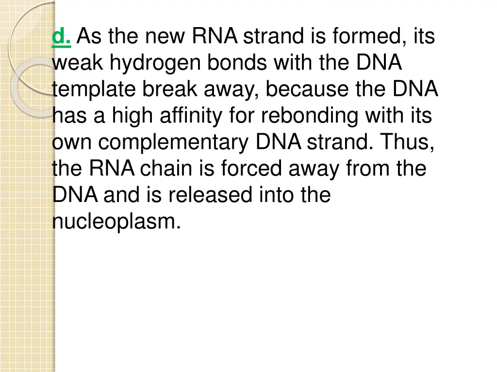 d as the new rna strand is formed its weak
