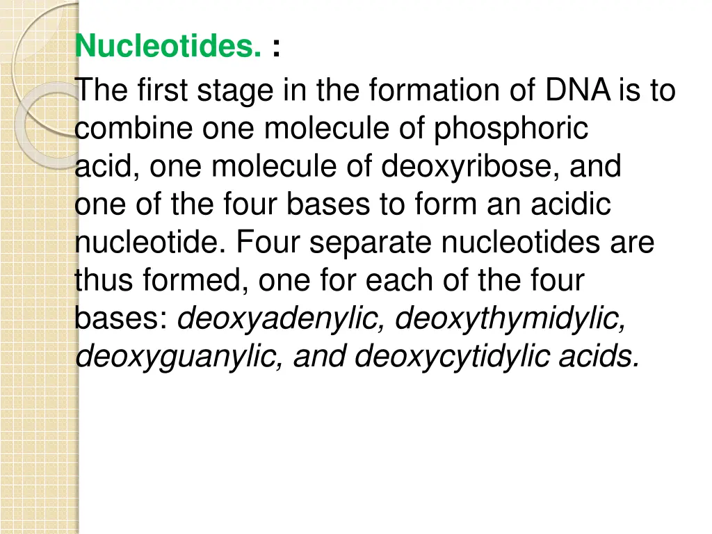 nucleotides the first stage in the formation