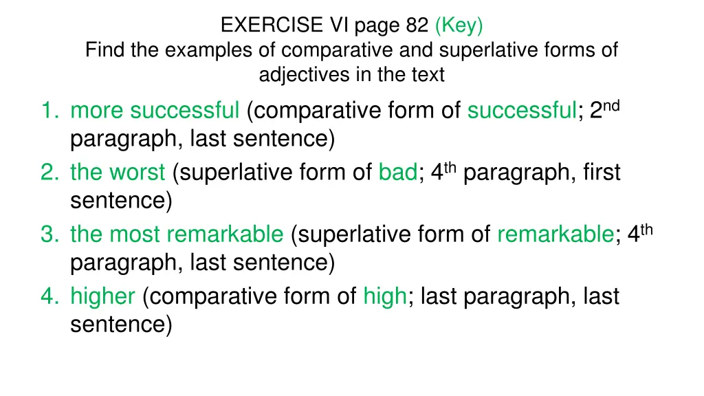 exercise vi page 82 key