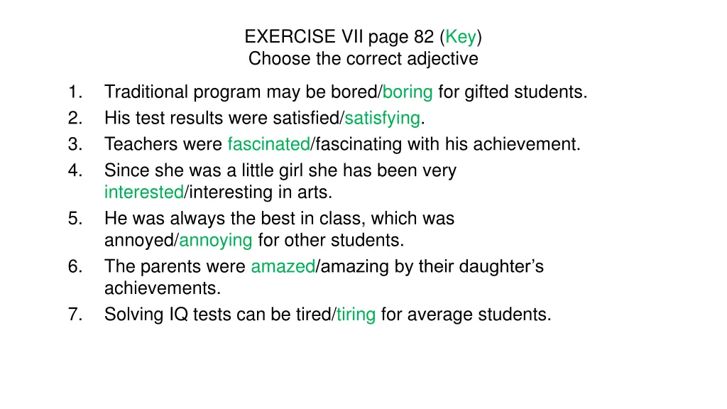 exercise vii page 82 key choose the correct