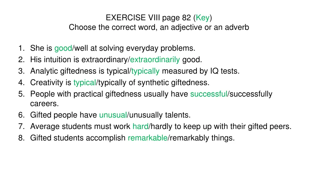 exercise viii page 82 key choose the correct word