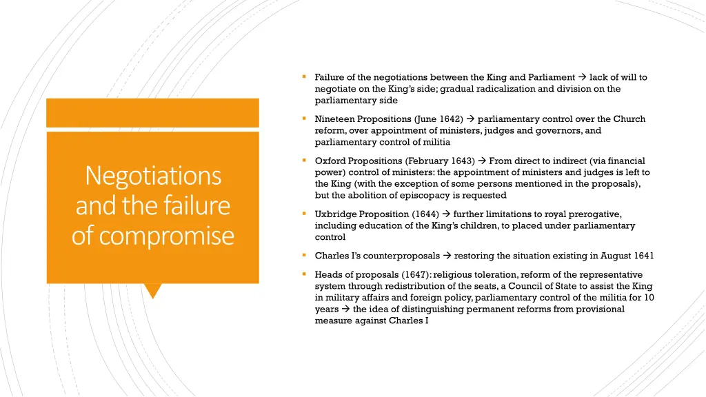 failure of the negotiations between the king