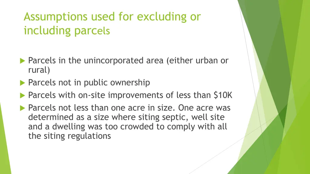 assumptions used for excluding or including parc