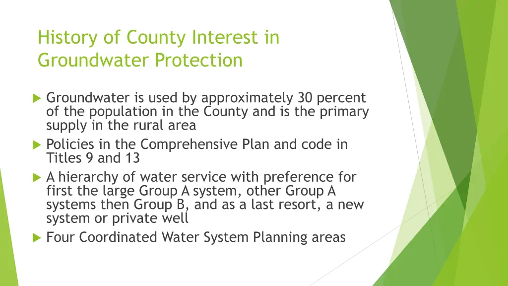 history of county interest in groundwater