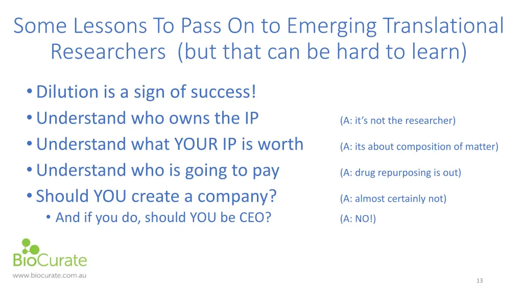 some lessons to pass on to emerging translational