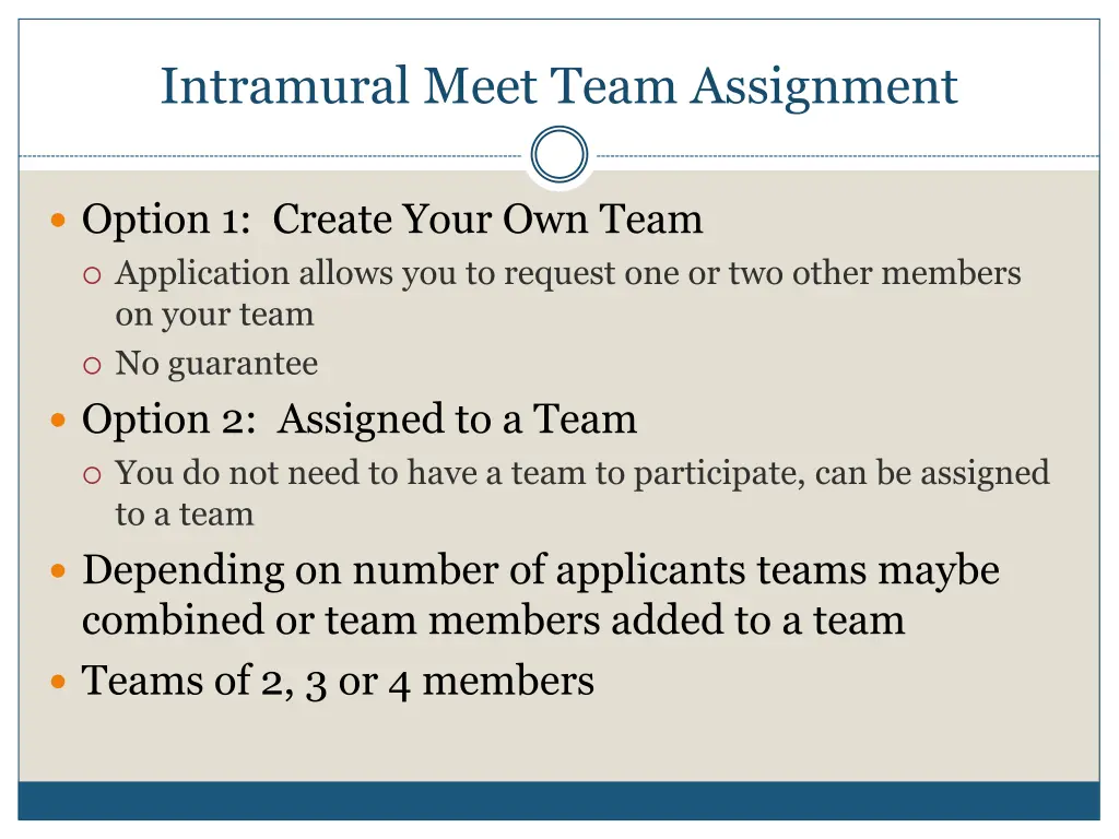 intramural meet team assignment