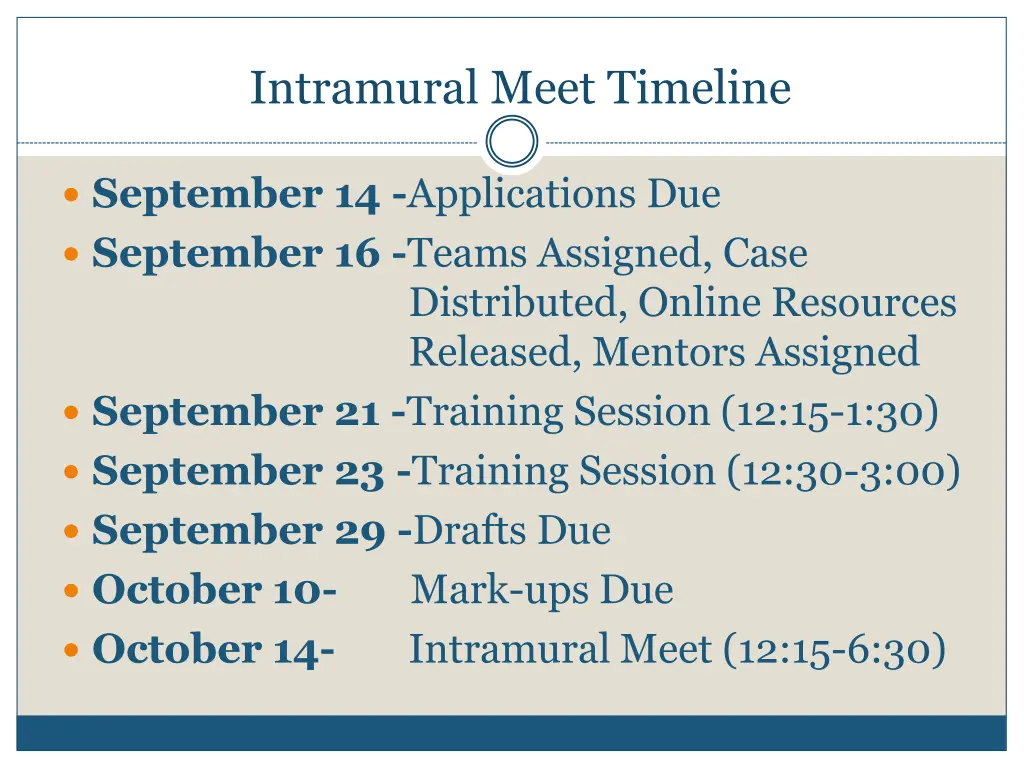 intramural meet timeline
