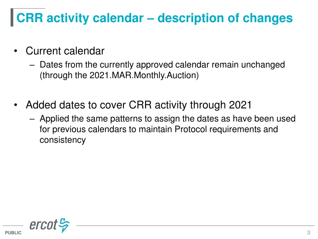 crr activity calendar description of changes