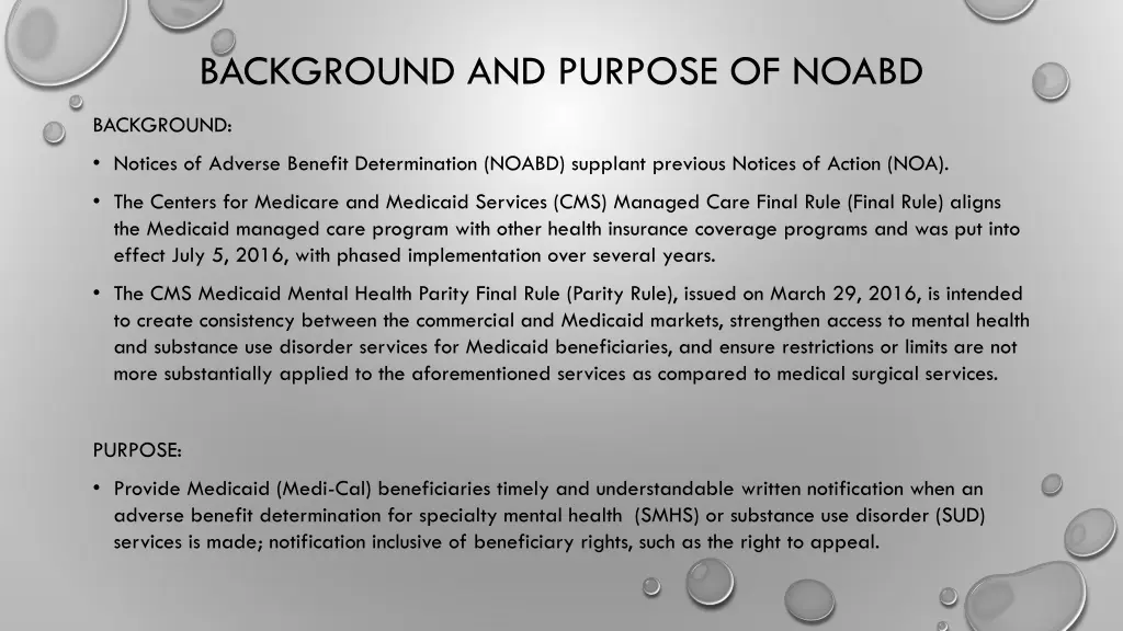 background and purpose of noabd