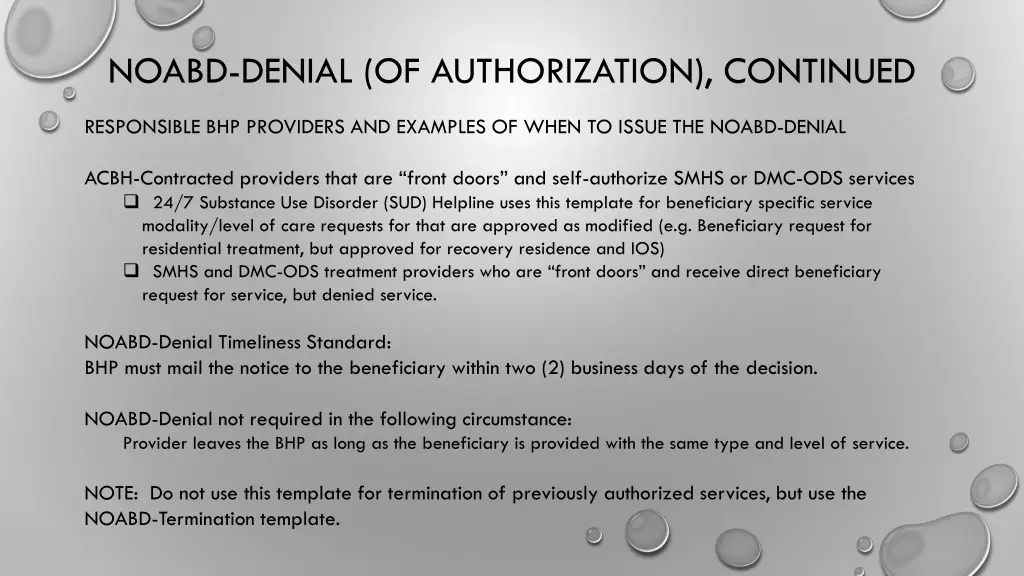 noabd denial of authorization continued