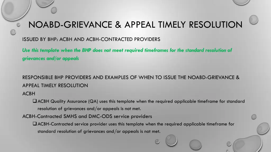 noabd grievance appeal timely resolution