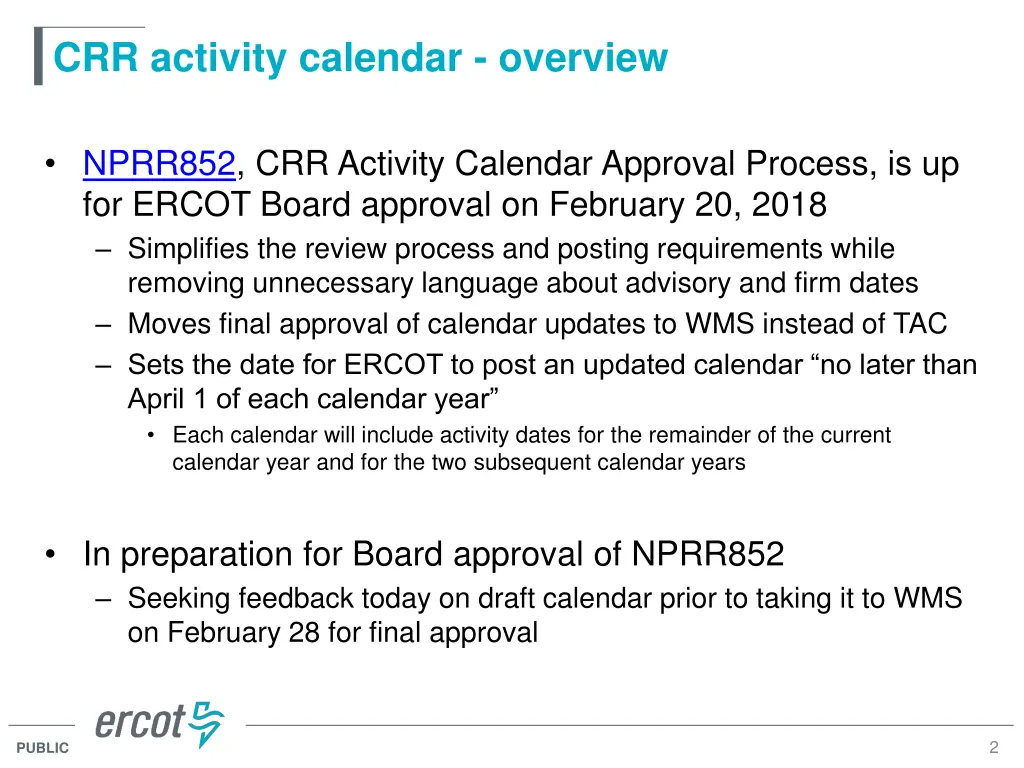 crr activity calendar overview