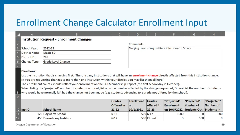 enrollment change calculator enrollment input