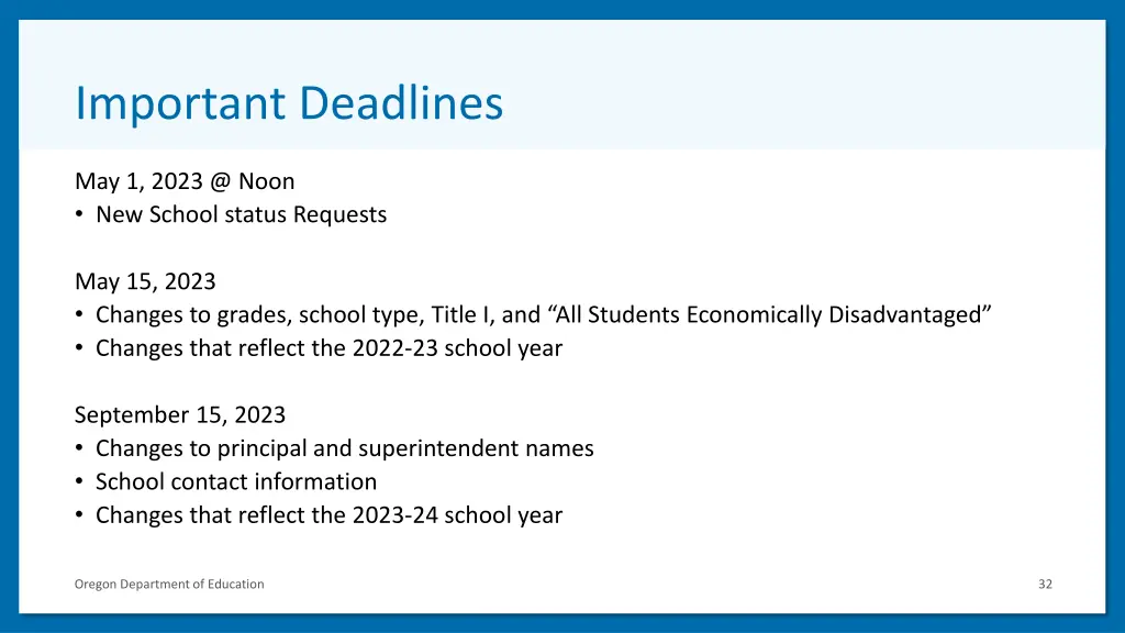 important deadlines