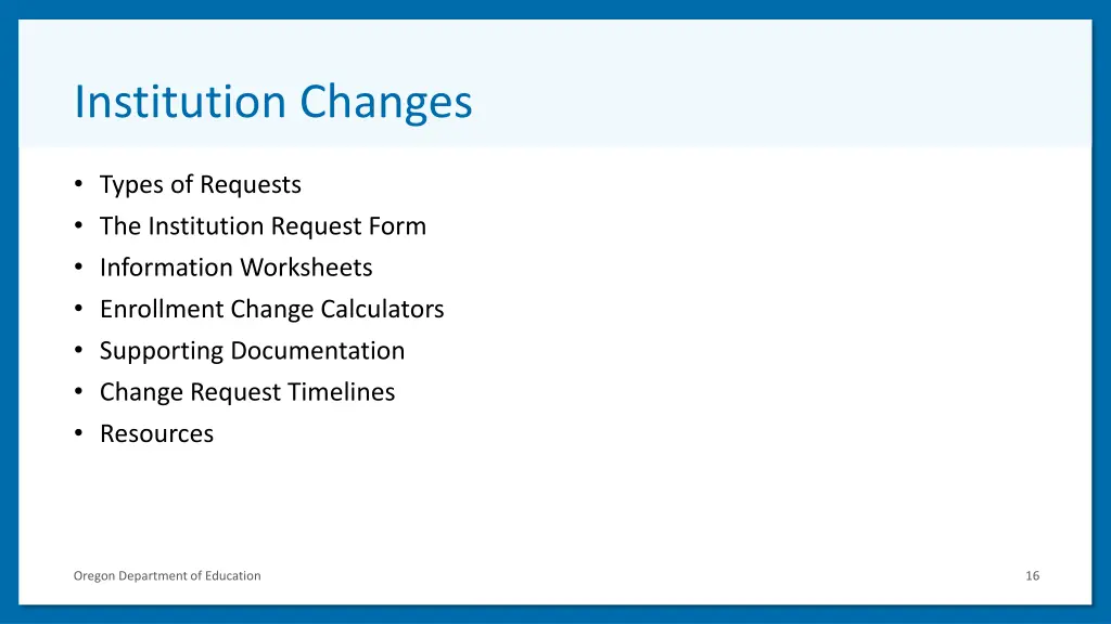 institution changes