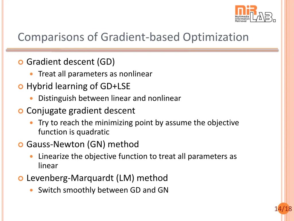 comparisons of gradient based optimization
