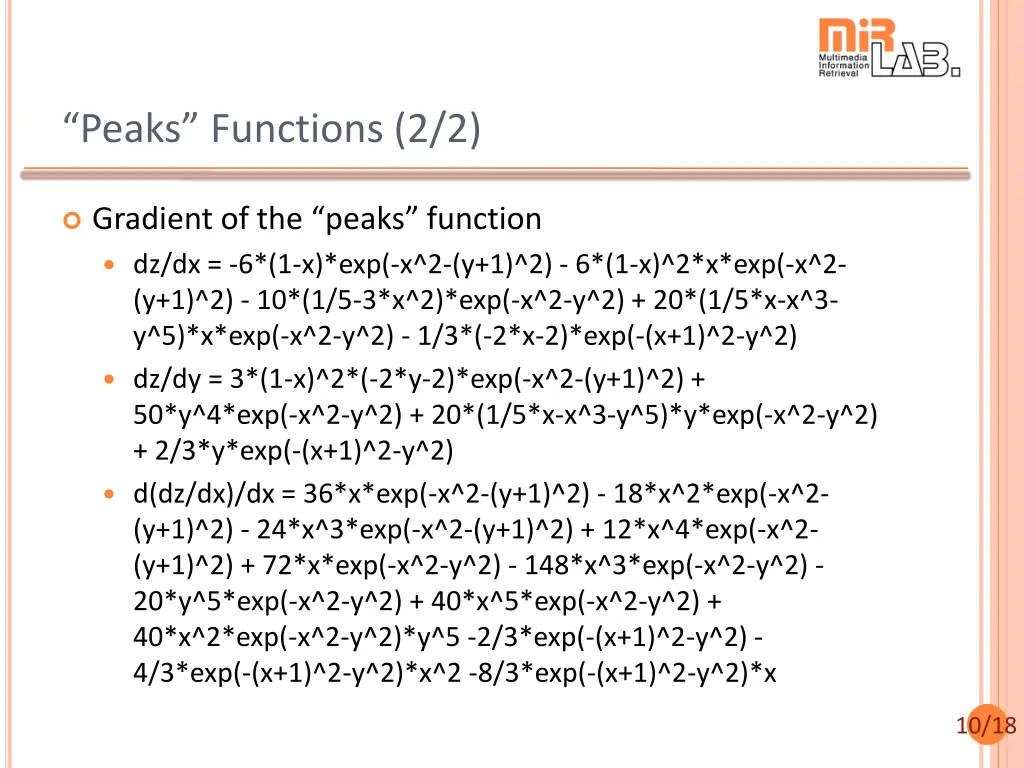 peaks functions 2 2