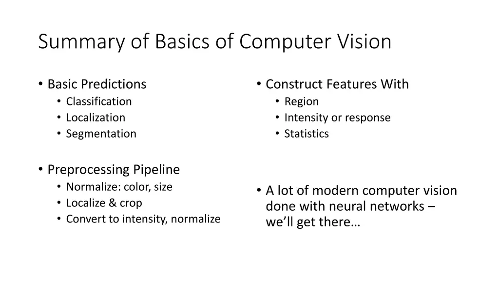 summary of basics of computer vision
