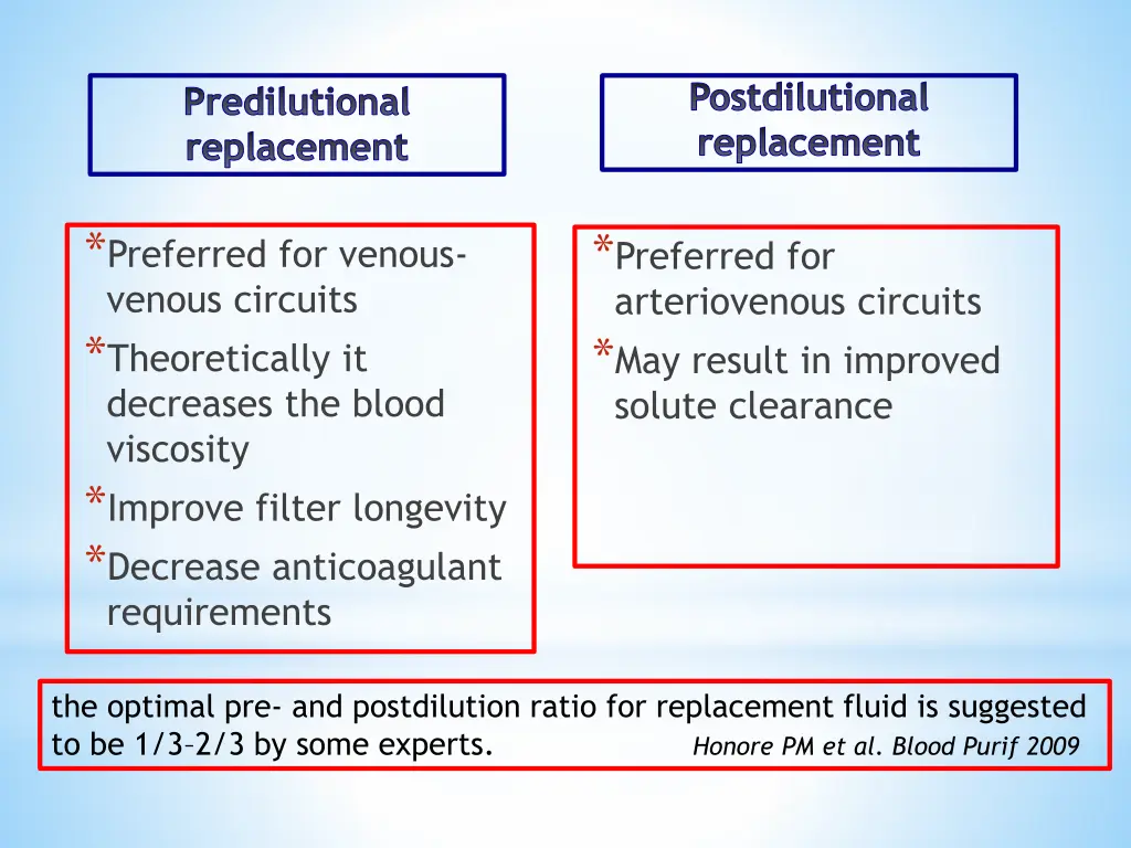 postdilutional replacement
