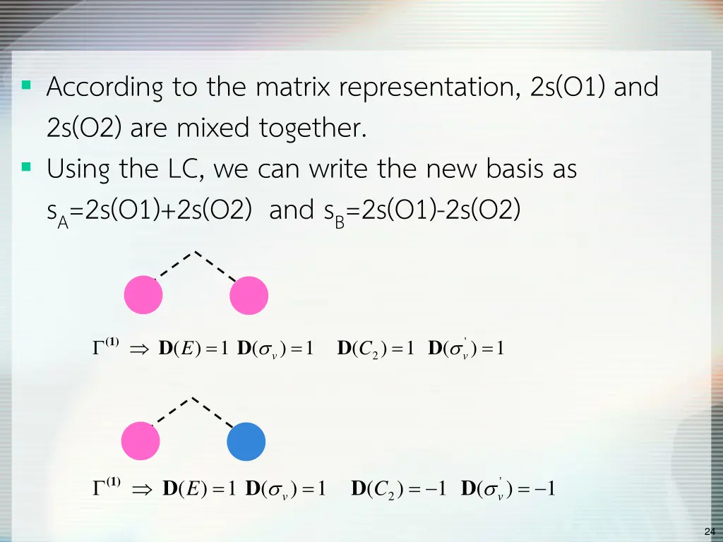 according to the matrix representation