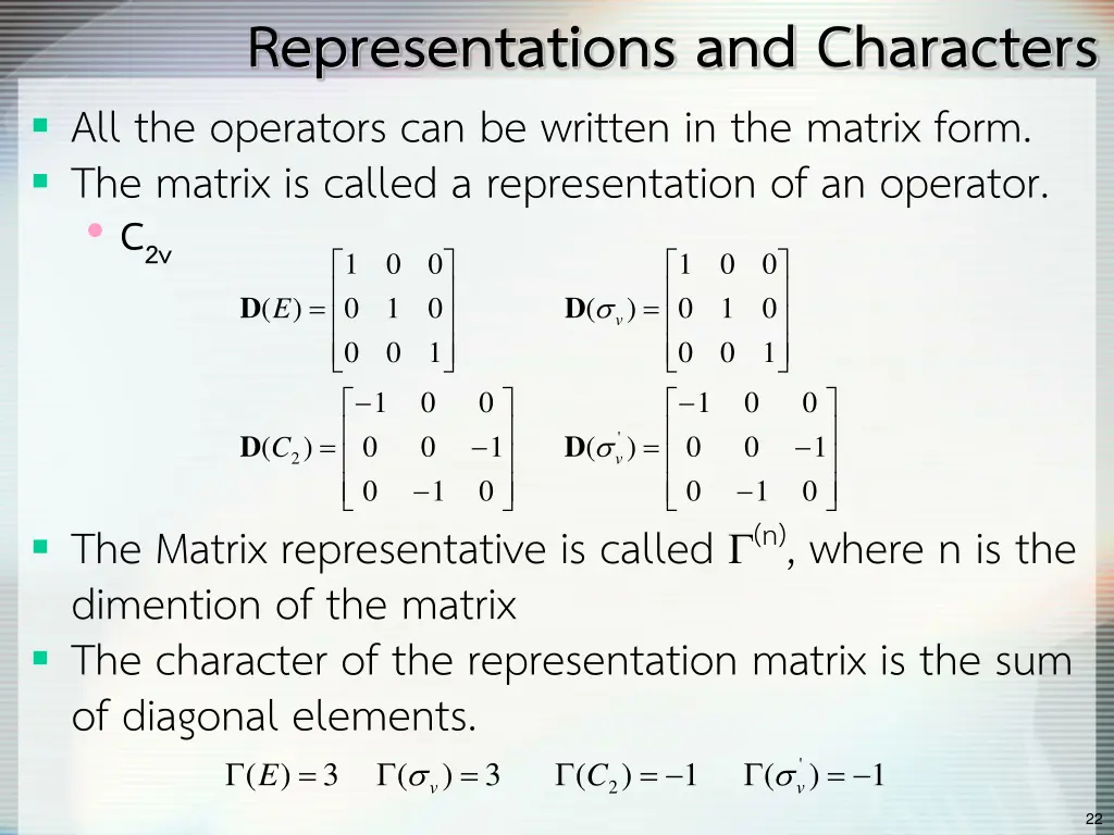 representations and characters all the operators