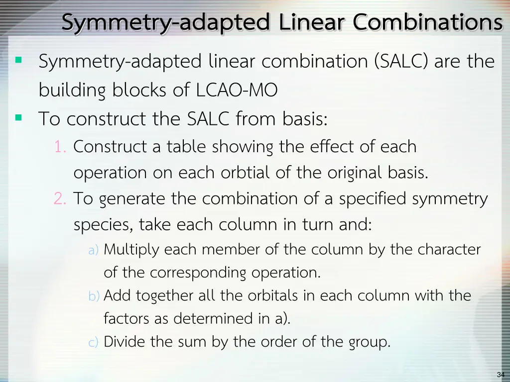 symmetry adapted linear combinations symmetry