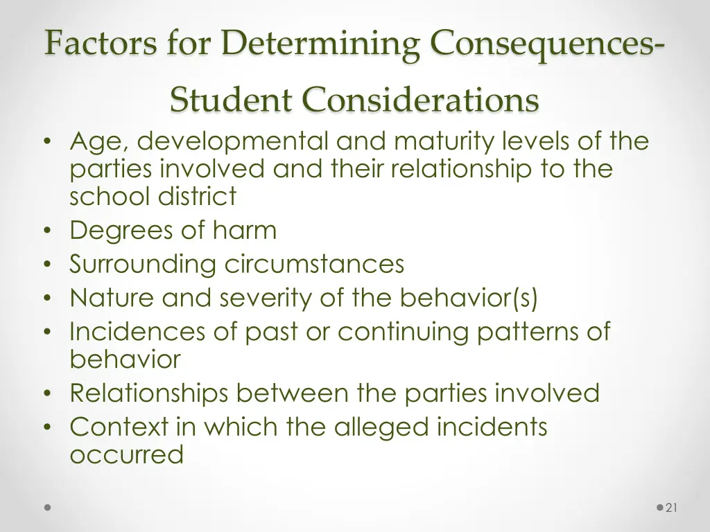 factors for determining consequences