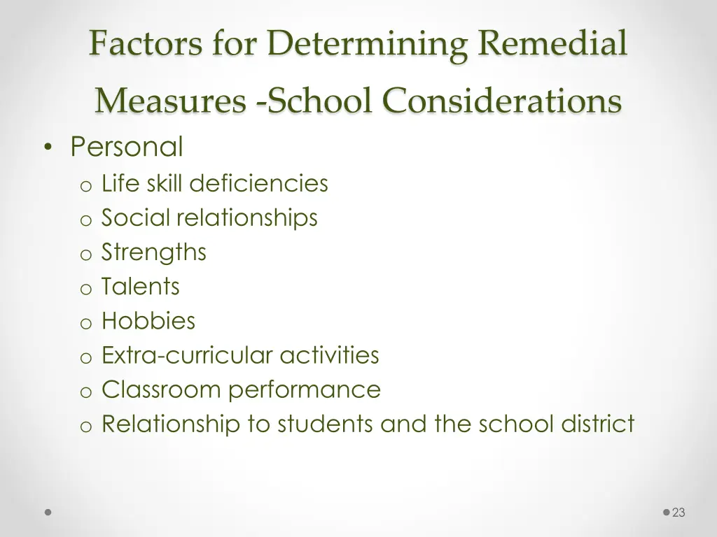 factors for determining remedial