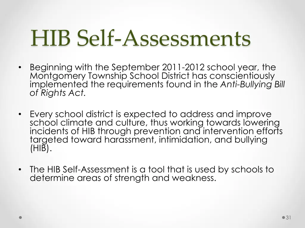 hib self assessments