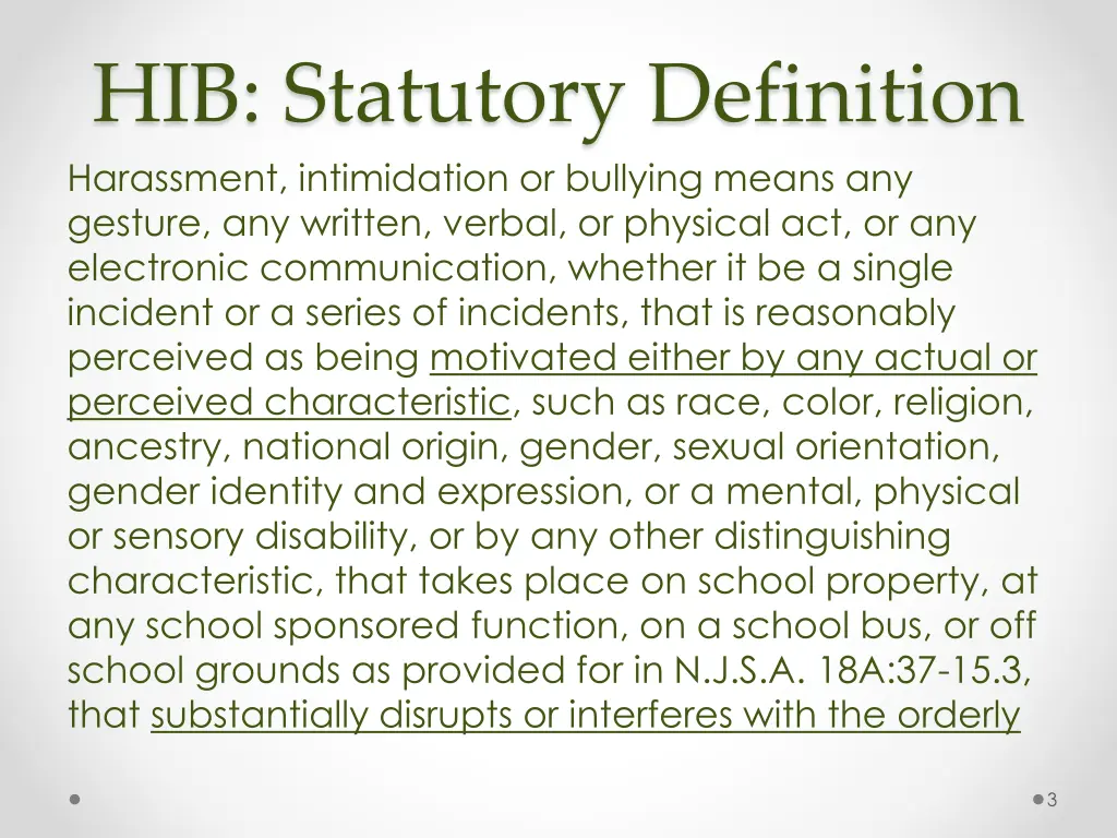 hib statutory definition harassment intimidation
