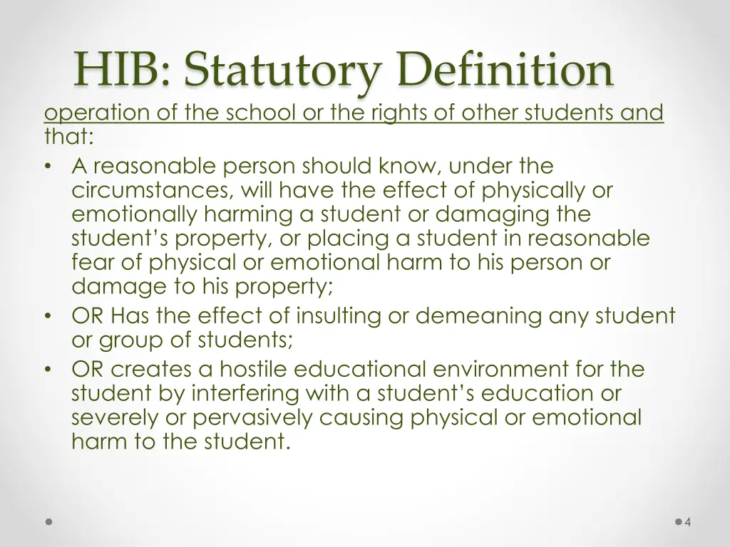 hib statutory definition operation of the school