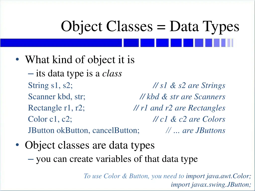 object classes data types