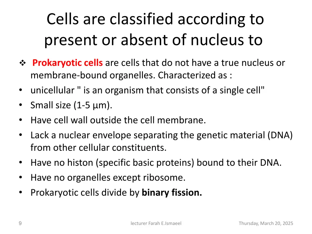 cells are classified according to present