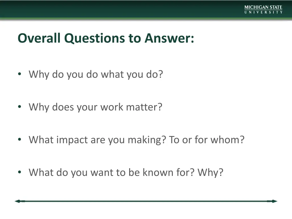 overall questions to answer