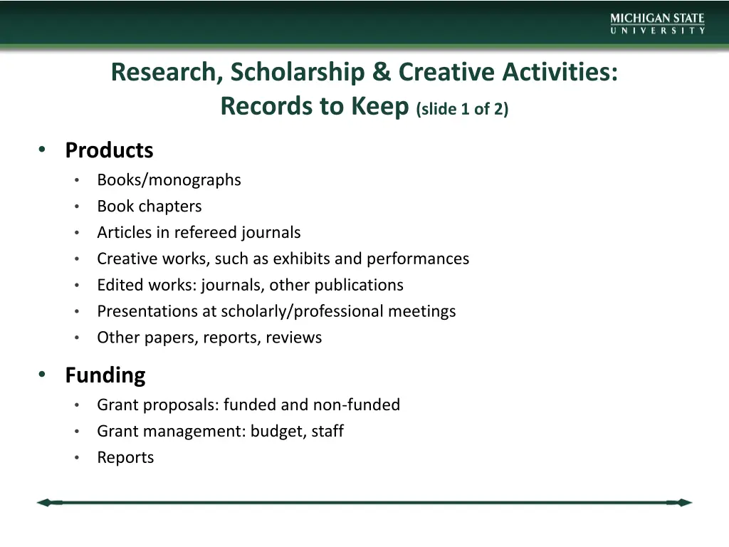 research scholarship creative activities records